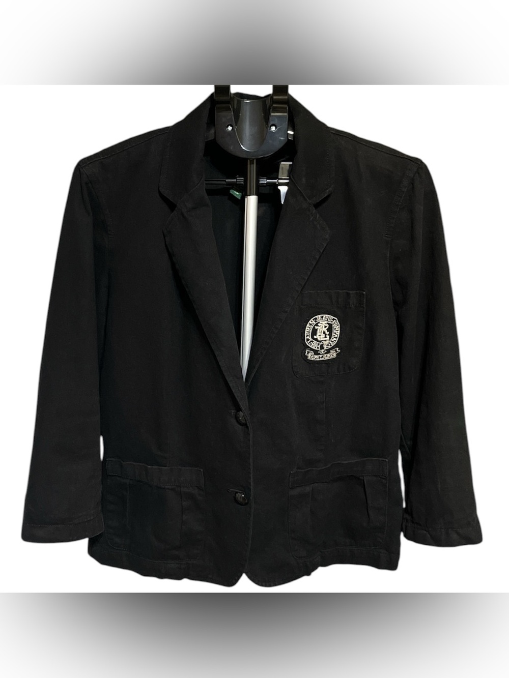 Ralph Lauren Black Notch-Lapel Jacket with Embroidered Crest Pocket Patch